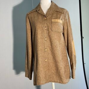 Vintage 1970s Leslie Fay Personals Wool Blend Shirt | Elbow Patch Overshirt